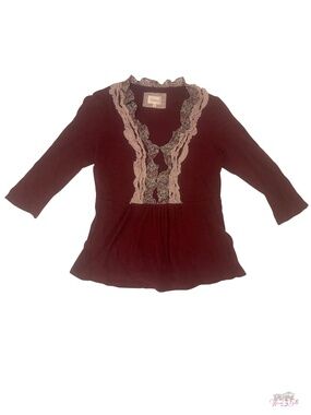 Anthropologie Deletta Burgundy Paisley Ruffle Babydoll Top - Large